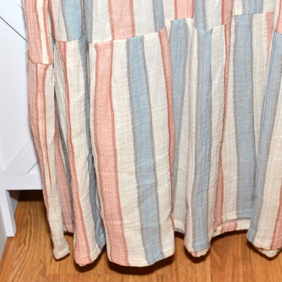 Wonderly XL Striped Peach / Blue Cotton Tiered Sleeveless Maxi Summer Sun Dress - Picture 6 of 10